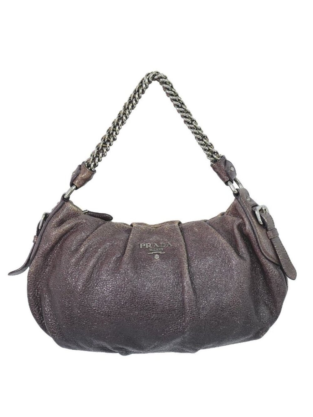 Prada Leather Chain Shoulder Bag Brown